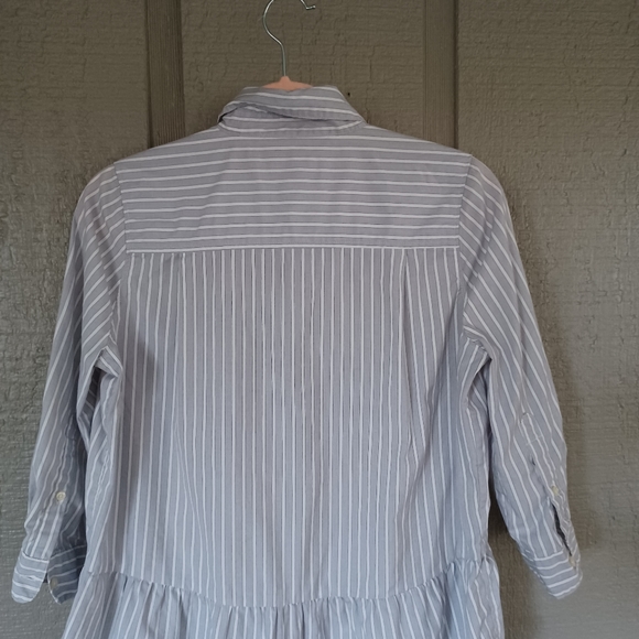 Trovata Birds Of Paradis Striped Peplum SZ XS Top Button Collared Cotton Preppy - Picture 5 of 9